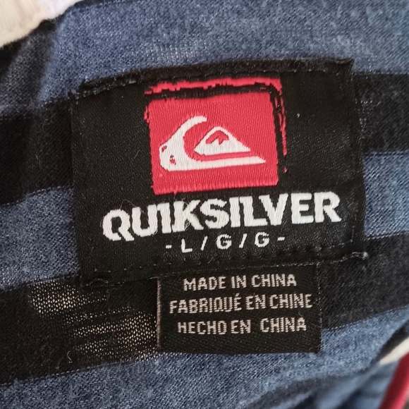 QUICKSILVER Striped Ringer Pocket Tee T-shirt L Black Red Skater Surfer Beach - Picture 8 of 8